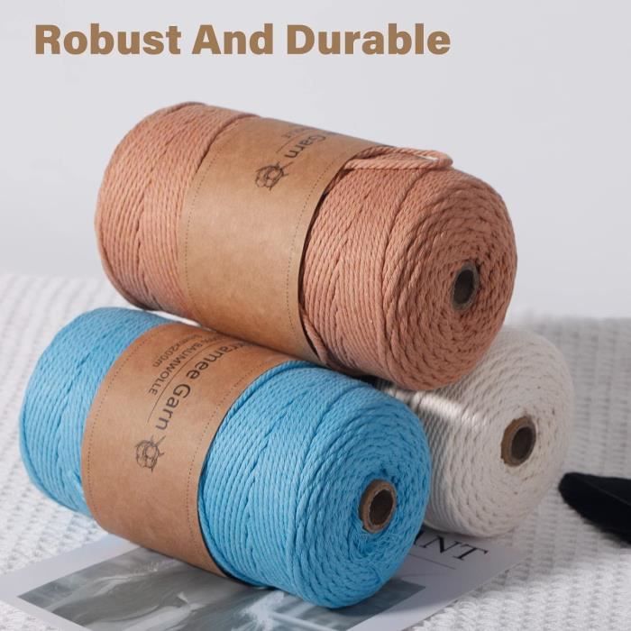 Lot De 3 Cordes Macramé Coton 3mm X 100m - Couleurs Beige, Rouge Brique, Bordeaux - Kit Bricolage Artisanat