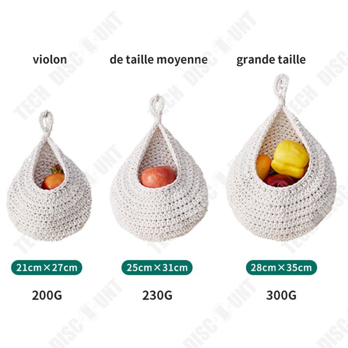 Corbeille De Uits Murale à 3 Couches Sac De Rangement En Filet Amovible Elegant Pour La Cuisine Marron