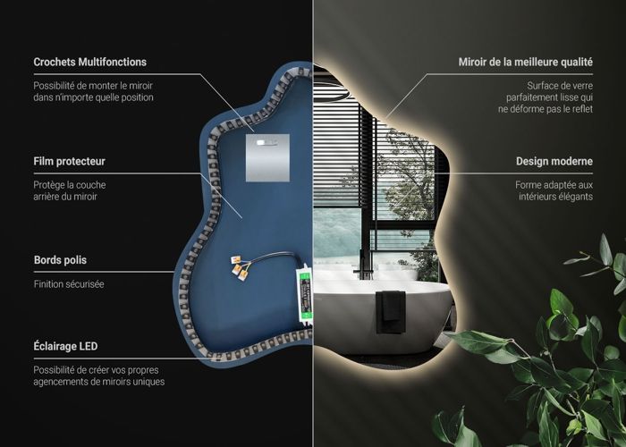 Miroir Loft décoratif éclairé par LED Boho pour le salon salle de bain chambre 50 cm x 100 cm - lumière chaude | Leroy Merlin Miroir Loft décoratif éclairé par LED Boho pour le salon salle de bain chambre 50 cm x 100 cm - lumière chaude | Leroy Merlin