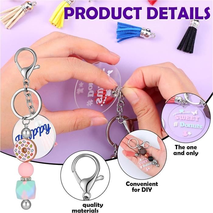 SOFPLATE Kit 30 Porte-Clés DIY Coeur Acrylique Vierge Avec Pompons Et Anneaux - Créations Personnalisées