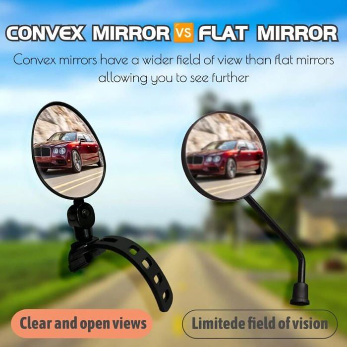 Rétroviseur Vélo Miroir Convexe 180° Réglable - Pour Guidon 15-35mm VTT Route Vélo Électrique (Noir)