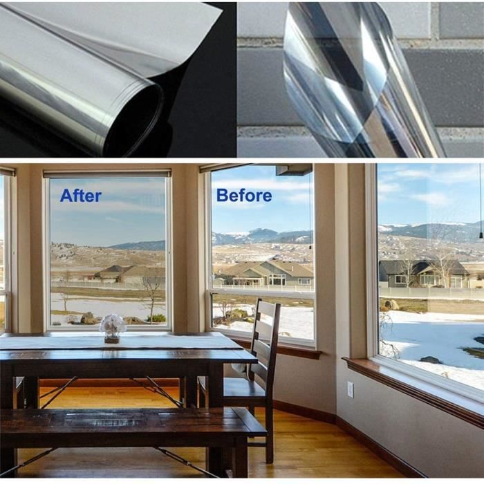 Film Occultant Miroir Sans Tain 60x200cm - Anti-Regard, Anti-UV, Isolation Thermique