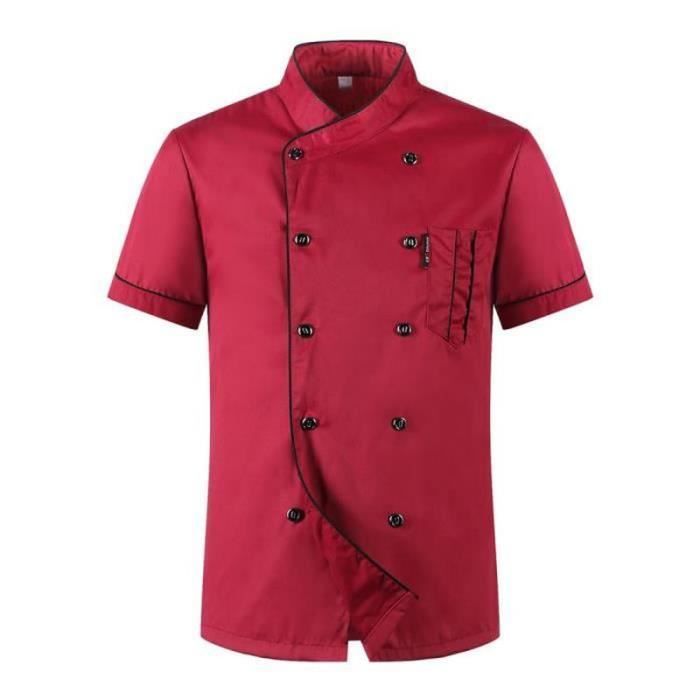 Veste De Chef TOPTIE Manche Courte – Unisexe, Col Mandarin, Poches, Poly/coton