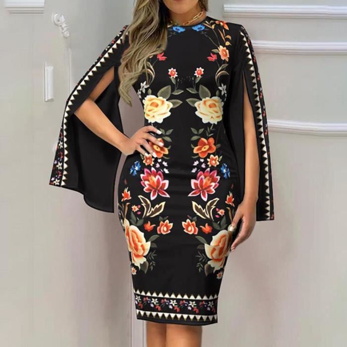 Robe Mini robe moulante pour femmes mode col en V taille elegante Vintage Sexy fendue manches longues navy green flower Blanc Cdiscount Pret a Porter