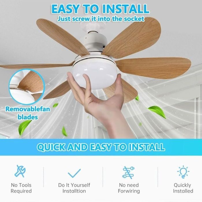 Ortviai Ventilateur-plafond avec lumière LED réglable 3 vitesses, télécommande, lames repliables, E27/E26, pour cuisine et chambre Ortviai Ventilateur-plafond avec lumière LED réglable 3 vitesses, télécommande, lames repliables, E27/E26, pour cuisine et chambre