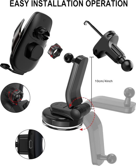 Support Téléphone Voiture LISEN 15W Charge Induction - Fixation Grille Aération Stable Pour Galaxy S25 S24 IPhone
