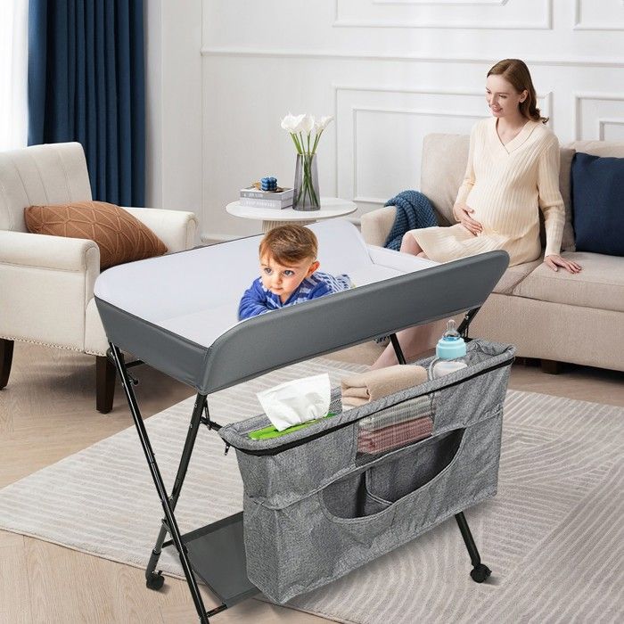 Table à Langer Pliable Avec Panier XXL Et Ceinture De Sécurité - Charge 25 Kg, Réglable En Hauteur, Portable Et Compacte Pour Bébé Nouveau-Né