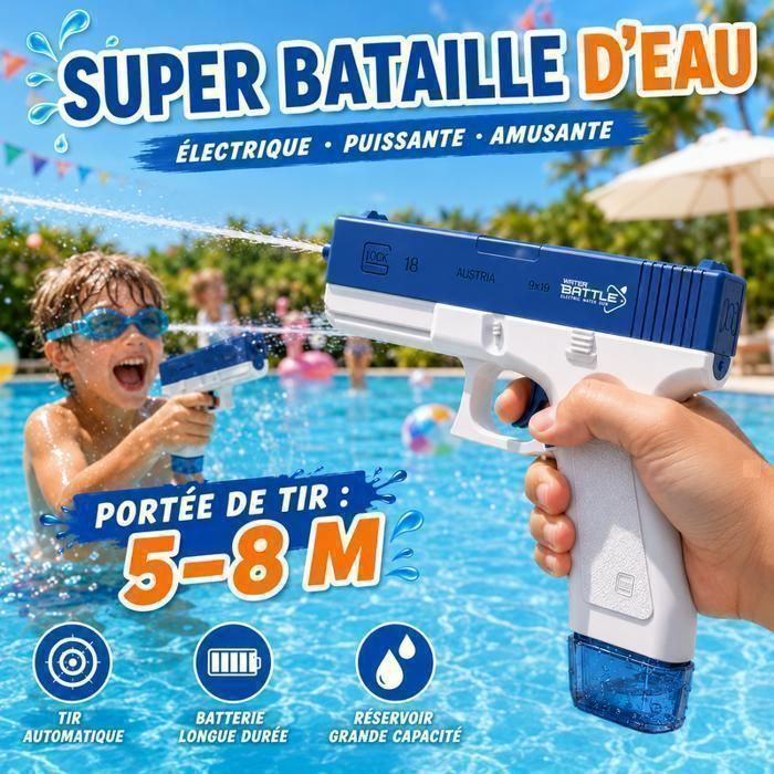 Pistolet à Eau électrique – Tir Continu, 800 Ml, Batterie 1200 MAh – LED Et Recul – Plage Et Jardin