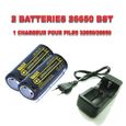 ®cBOX Pack de 2 piles batteries Rechargeables 26650 5000mAh pour Torch et Lampe + 1 chargeur de voyage-0