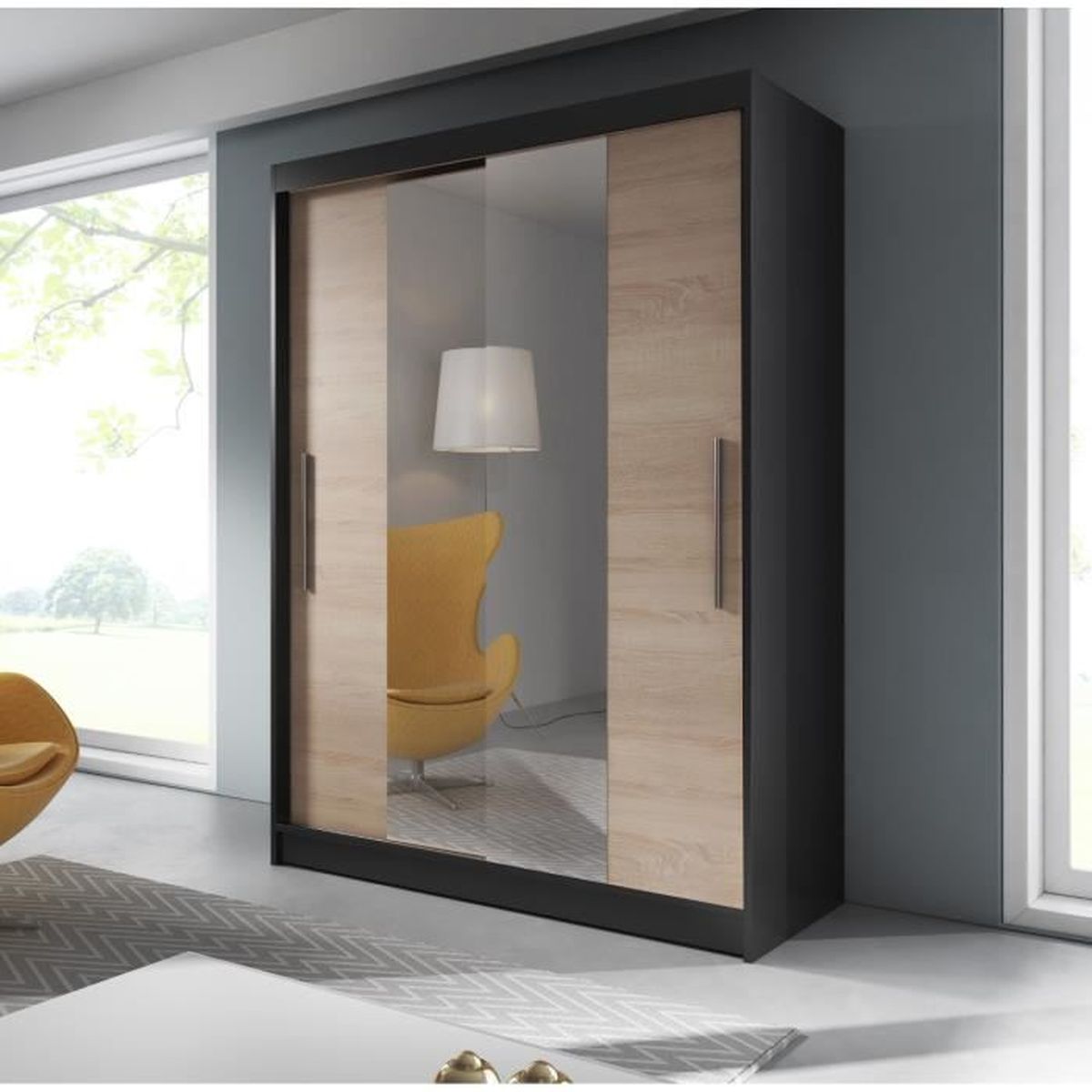 Armoire De Chambre Avec Miroirs 2 Portes Coulissantes Style