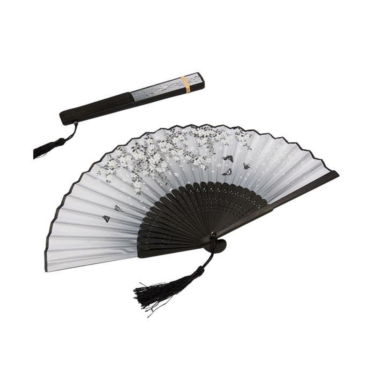 Éventail Pliant Soie & Bambou - Motif Floral Chinois, Parfait Pour Photos Et Décoration !