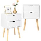 ALIGHTUP Lot de 2 tables de chevet avec 2 tiroirs pieds en bois - 40 x 30 x 60cm Blanc
