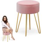 RELAX4LIFE Repose-Pieds Rond en Velours avec Pieds en Métal Doré, Tabouret de Coiffeuse rembourrée pour