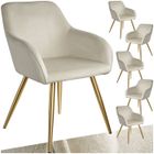 Chaises - TECTAKE - Lot de 6 fauteuils de salle à manger MARYLIN en velours avec pieds en acier doré - Crème/Doré