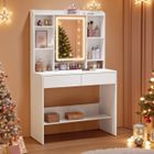 VASAGLE Coiffeuse avec Lumières LED, 3 Tonalités et Luminosité Réglable, avec Miroir, Étagères Réglables, 2 Tiroirs, Blanc