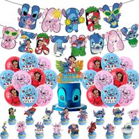 Rose Stitch Fête D’anniversaire Décorations Ballons Gâteau Toppers Bannière pour Enfants Fête D’anniversaire Fournitures