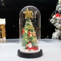 Sapin de Noël en dôme de Verre,ANNEFLY Mini sapins de Noël enneigés,Décor de Noël Affichage Lumière Maison Cadeaux pour enfants-D