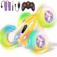 Voiture Télécommandée - Stunt Car Jaune - Rotation 360° - LED Colorées - Pour Enfant de 4 ans et plus