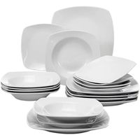 Malacasa Série JULIA, 18 pcs Service de Table en Porcelaine, 6 pcs Assiette à Plates/ Dessert/ Creuses Plat - Blanc