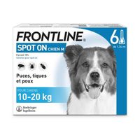 FRONTLINE Spot On Chien M - 10 à 20 kg - 6 pipettes- Puces tiques et poux