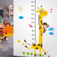 4pcs girafe enfants hauteur mesure autocollant mural amovible pour chambre d'enfant maternelle linge decoration