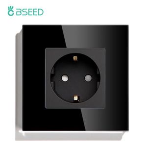 PRISE Prise Noir-BSEED-Prise de courant EU avec ports de charge USB, panneau en cristal, prise murale PC, prise USB