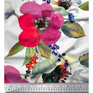 Soimoi Bleu Batiste de Coton en Tissu Fleurs et Feuilles Aquarelle Tissus imprimes par Metre 42 Pouce Large