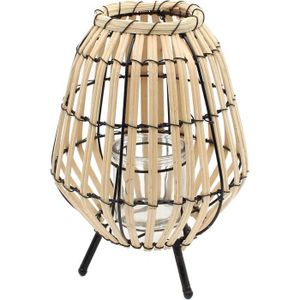PHOTOPHORE - LANTERNE Lanterne En Bambou Avec Support En Métal-Grande Avec Photophore-Naturel-L-L-H 27 X 20 X 27 Cm[u1435]