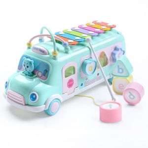 TÉLÉPHONE JOUET 8pcs / ensemble multifonctionnel précoce voiture éducative jouets bébé apprentissage de la musique 5 dans 1 bus en plastique blocs r