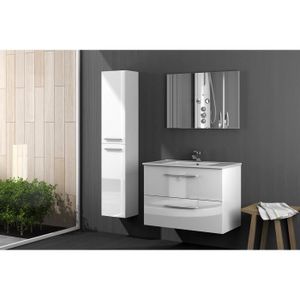 Ensemble Meuble Salle De Bain Sur Socle L 80 Vasque 2 Tiroirs Miroir Blanc Zoom Cdiscount Maison