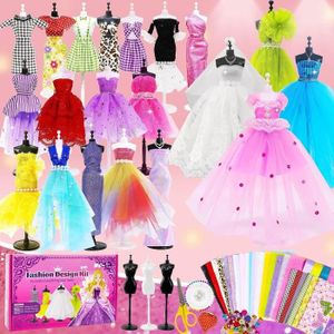 JEU DE MODE - COUTURE - STYLISME Kit de Création de Mode - KAKOO - Avec 3 Mannequins et 24 Tissus - Loisirs Créatifs pour Filles de 6-12 ans