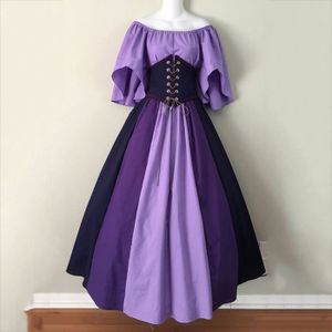 ROBE Robe Medievale Femme Nouvelle Robe De Cou Sexy En Dentelle Gothique Patchwork Vintage Violet