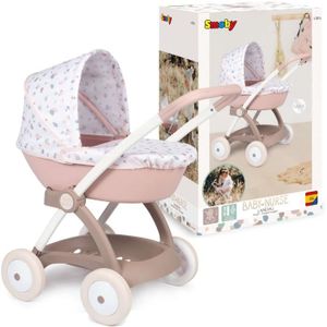 LANDAU - POUSSETTE Poussette Landau pour poupée Baby Nurse - Smoby - Avec nacelle et canopy en plastique - Rose et blanc