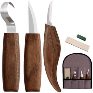 KIT SCULPTURE 5 Cutter de travail de calcul de burin ensemble d'outils à main couteau de bricolage en bois épluchage cuillère de br,KIT SCULPTURE