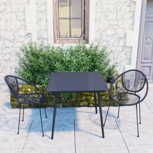Ensemble table et chaise de jardin SIB Ensemble à dîner d'extérieur 3 pcs Rotin PVC Noir 7902196934134