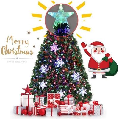 Sapin De Noël Artificiel 90 Cm Avec Lumières LED Blanches Chaudes - Minuteur 3 Modes, Base En Ciment Et Lin, 363 Branches