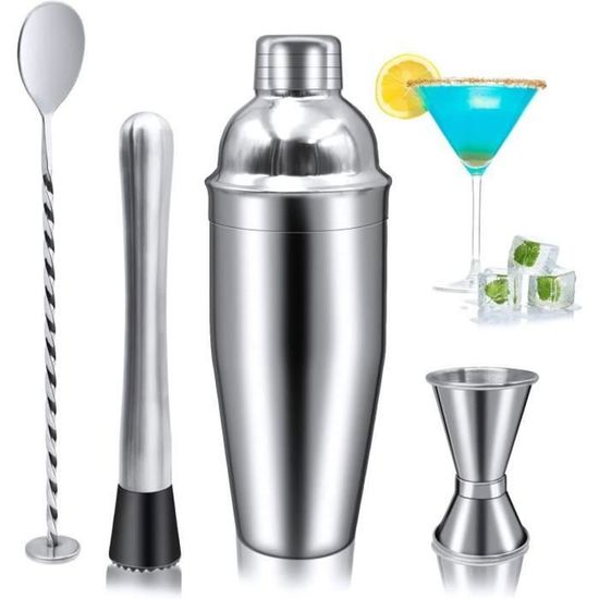 Kit Shaker Cocktail Professionnel En Inox - Boston Shaker, Doseur, Pilon, Support Bois