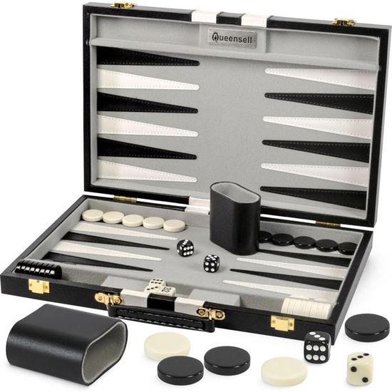 Jeu de Backgammon en Cuir PU Noir 15 pour Adultes - Set de Voyage