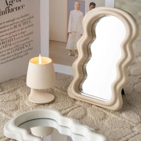 Miroir Mural Décoratif En Forme De Nuage - Acrylique Et Bois - Pour Chambre, Salle De Bain, Espace Maquillage - 33x23 Cm