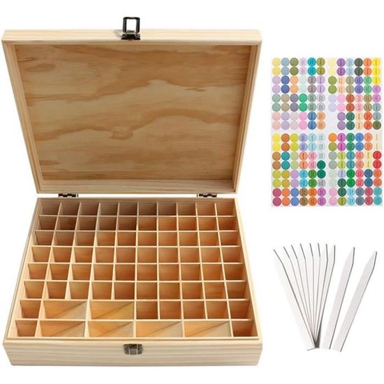 RoseFlower Boîte Huiles Essentielles 72 Trous - Coffret Bois Pin Naturel Imperméable Pour Aromathérapie