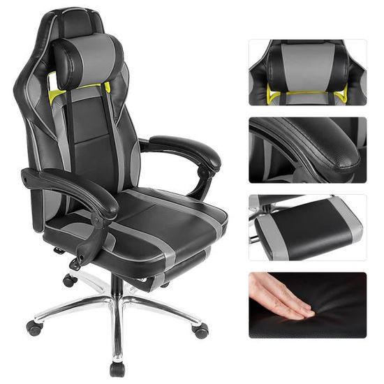 Chaise de Bureau Hauteur et Dossier réglable avec coussin pour la nuque