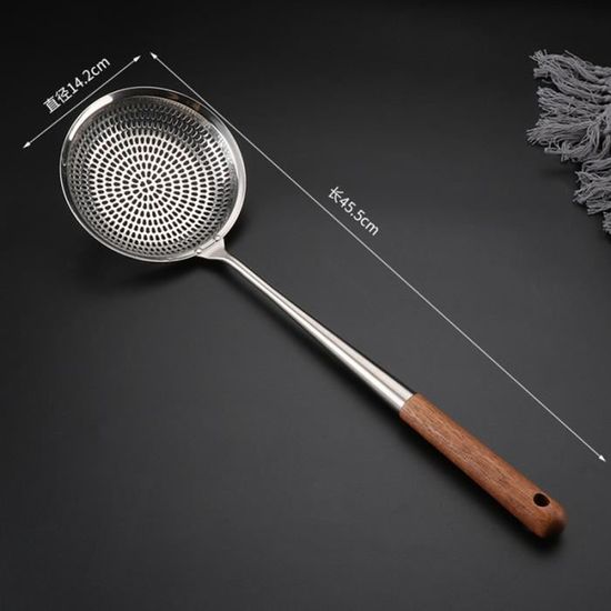 Cuillère Filtration 1mm Écumoire Inox à Long Manche - Pelle à Frire Avec Filet Fin 1mm - 19x17x14cm Friteuse Delonghi