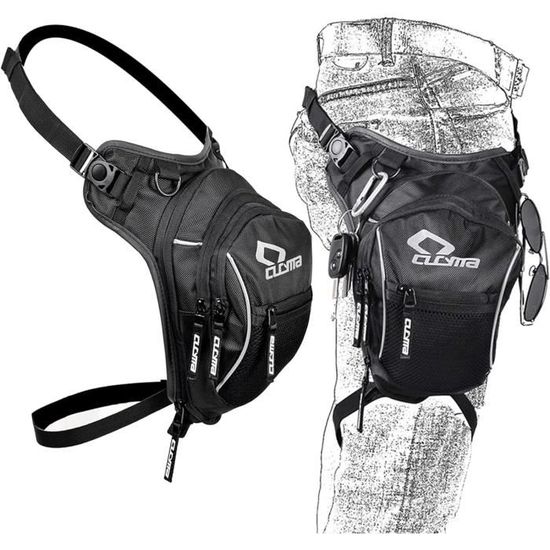 Sacoche Tactique De Jambe Noir - 3 Poches - Sangle Réglable Taille Et Jambe - Pour Moto, Vélo, Randonnée
