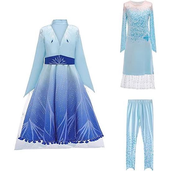 2019 Princesse Fille Robe Deguisement Reine des Neiges 2 Elsa Combinaison 3 pcs Veste/Robe/Pants Cosplay Costume