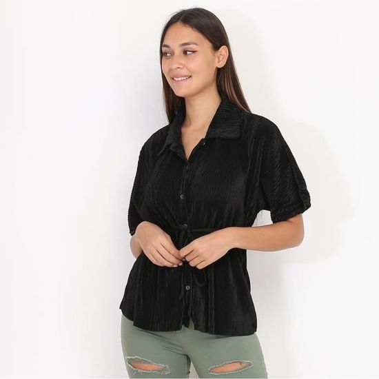 Chemisier Femme été Cicy Bell - Manches Courtes Plissé | 100% Polyester - Coupe Ajustée