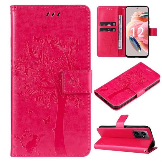Étui Portefeuille IPhone 15 Rose Motif Chat Fleurs - Coque Flip Magnétique