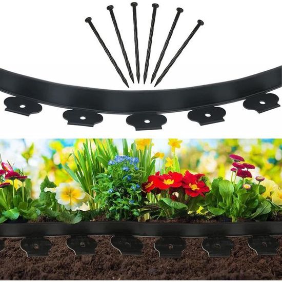 Bordure Pelouse UISEBRT 10m - Plastique Flexible Avec 30 Piquets - Jardin Potager Décoratif - Noir