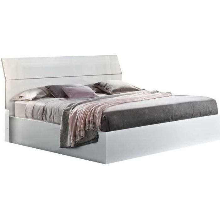 Lit blanc laque 160x200 - Cdiscount