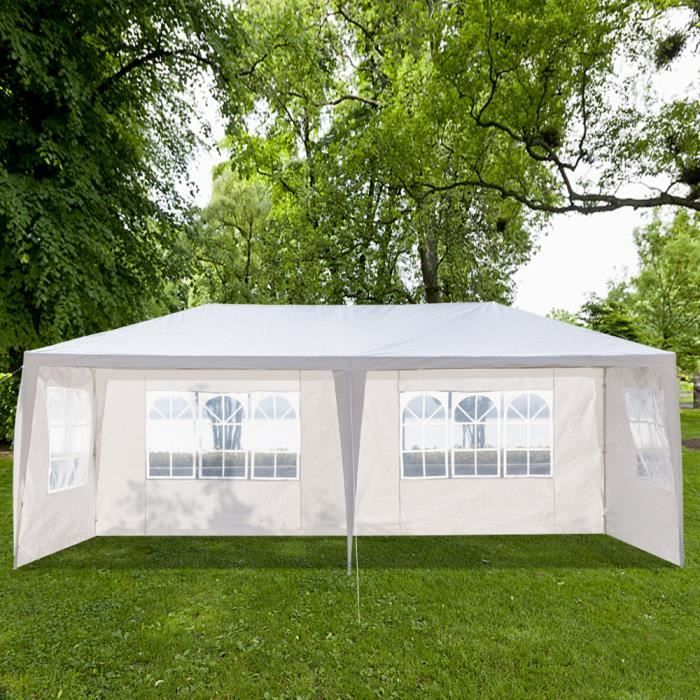 Tonnelle de jardin Autoportante 3 m x 6 m avec 6 Parois Latérales amovibles Structure en Métal Blanc