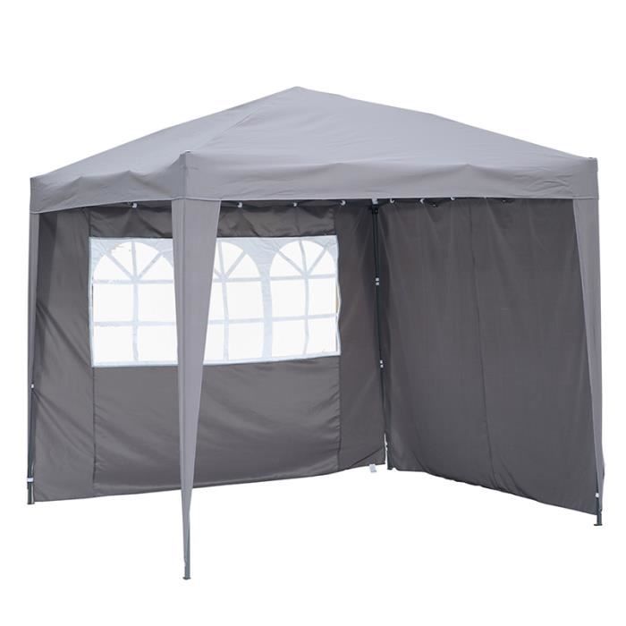 Angel Living Tonnelle Pliable Auvent en fer 2.5x2.5m Tente de Reception Pavillon de jardin (Gris, avec 2 parois latérales amovibles)